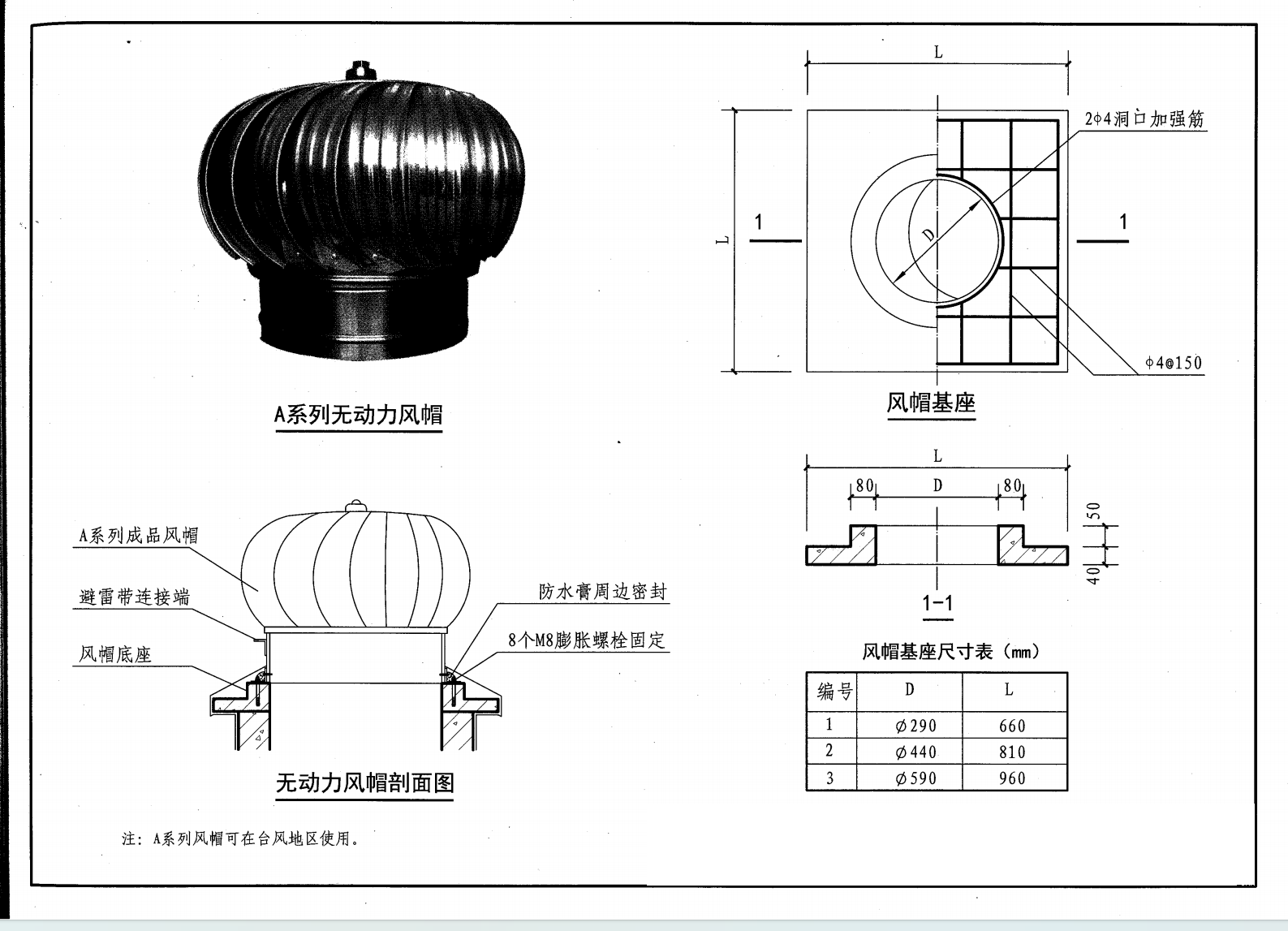 A系列排气道风帽安装图